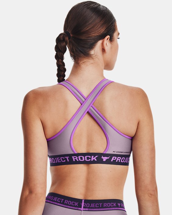 Women's Project Rock Crossback Disrupt Sports Bra, Purple, pdpMainDesktop image number 1